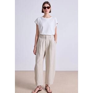 Apiece Apart Bari Crop Trousers Striped Flax 0 Linen Cotton Pants Cream XS